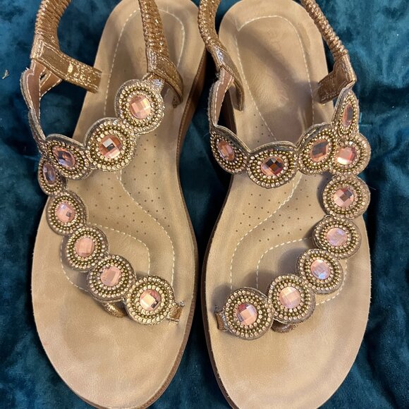 Annie Comfort Women's Rose Gold Jeweled Sandals - Size 9M - Picture 1 of 6